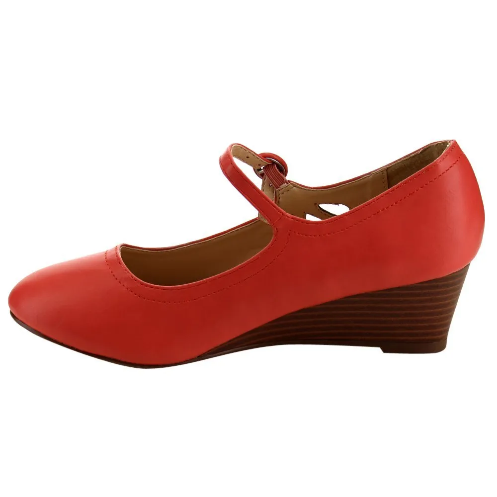 Chase & Chloe EC77 Women's Mary Jane Mid Wedge Pumps