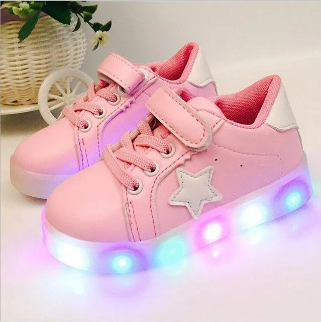 Children Shoes With Light Chaussure Led Enfant Spring Autumn New Stars Led Girls Shoes Sports Breathable Boys Sneakers Shoes