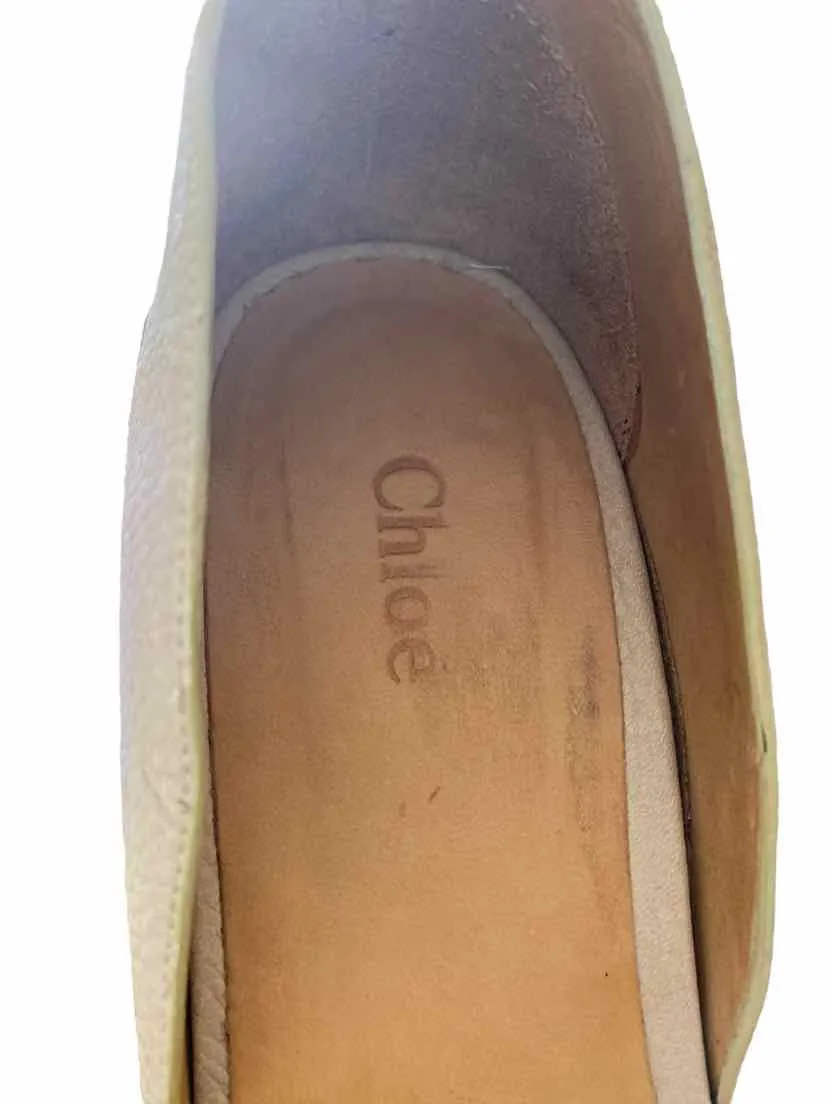 Chloe Women's Leather Covered Wedge Peep Toe Sand Size 7