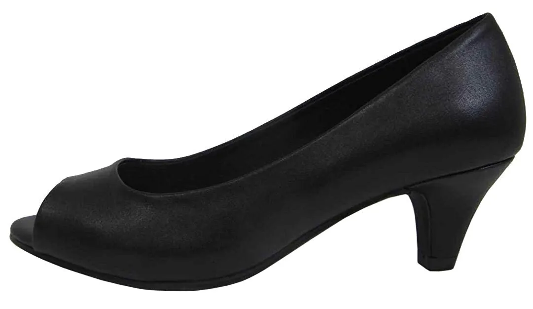 City Classified Comfort Women's Open Peep Toe Low Kitten Heel Pump