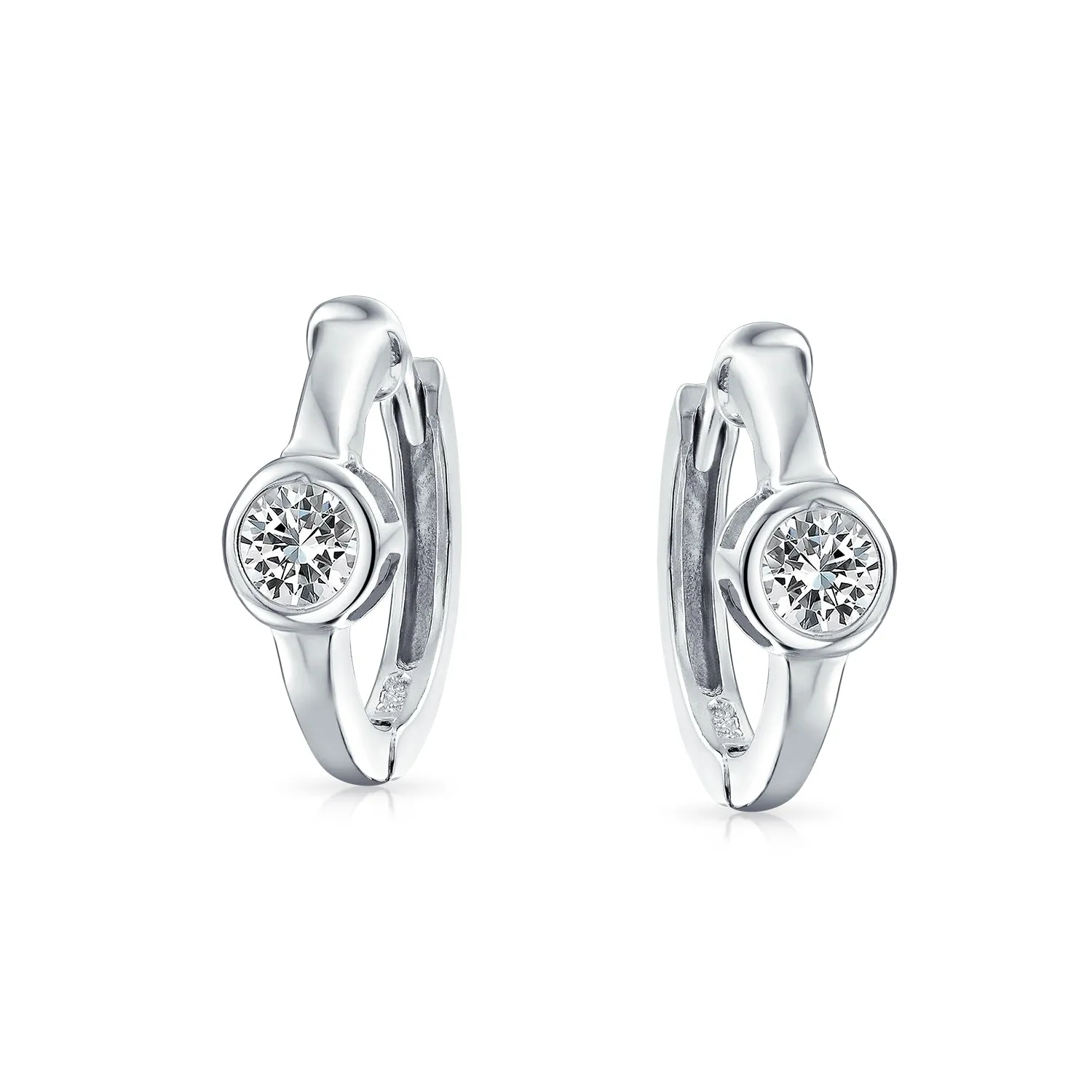 Classic AAA Solitaire CZ Mini Hoop Huggie Earrings 925 Sterling Silver