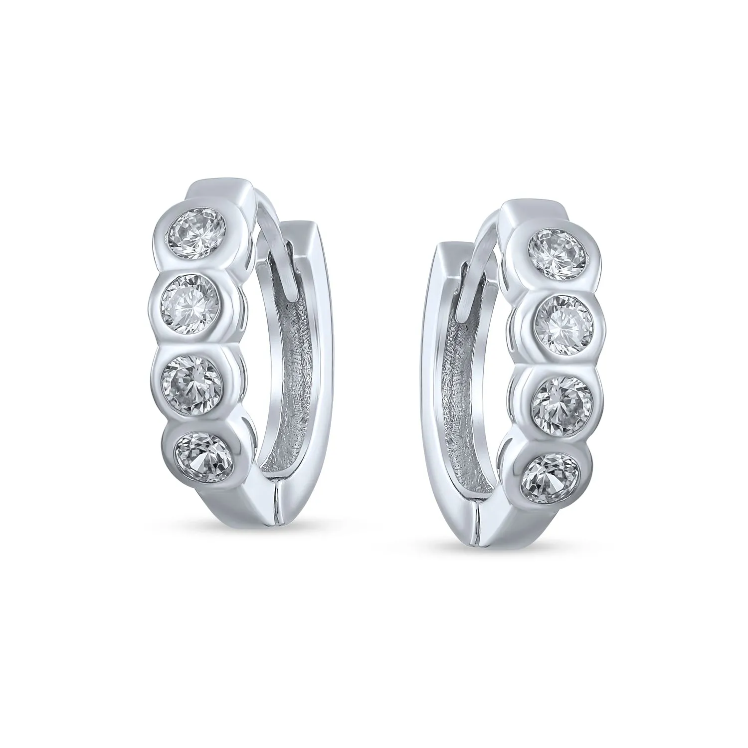 Classic AAA Solitaire CZ Mini Hoop Huggie Earrings 925 Sterling Silver