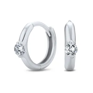 Classic AAA Solitaire CZ Mini Hoop Huggie Earrings 925 Sterling Silver