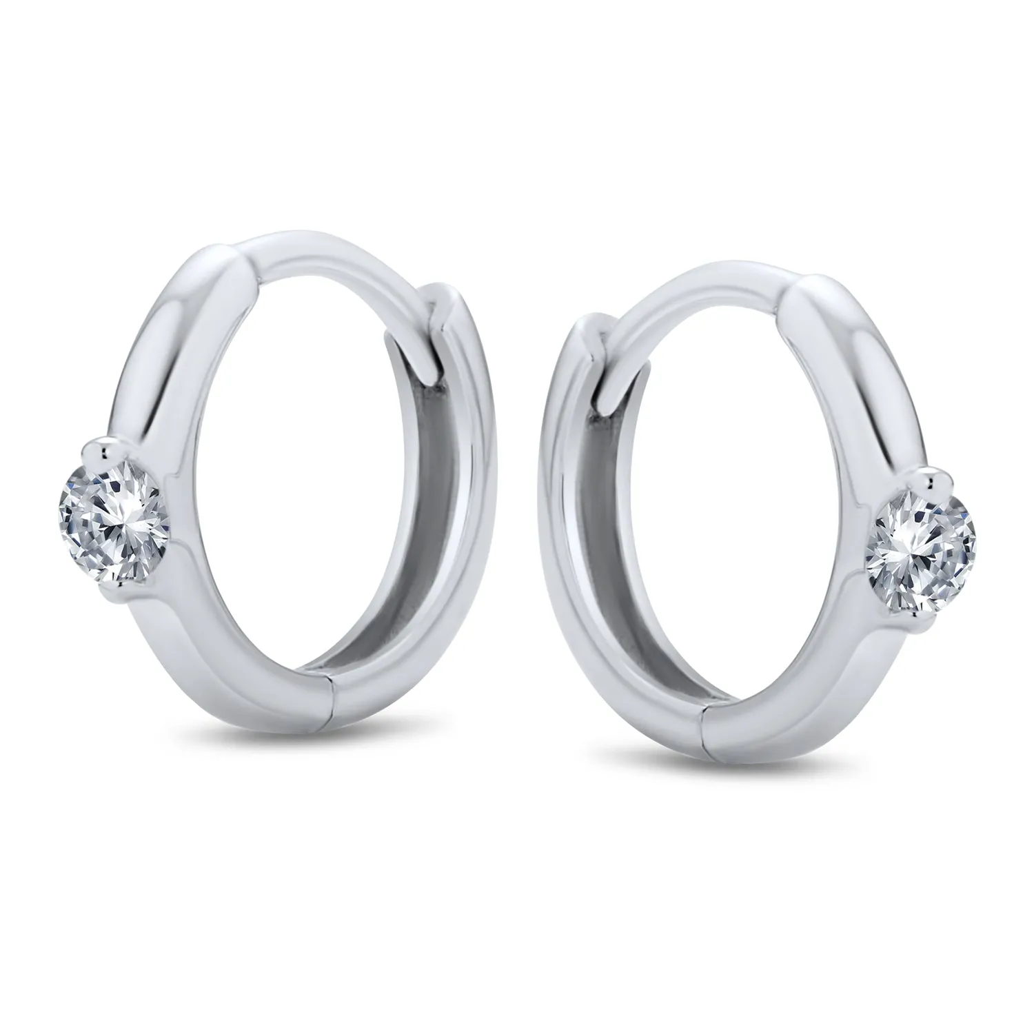 Classic AAA Solitaire CZ Mini Hoop Huggie Earrings 925 Sterling Silver