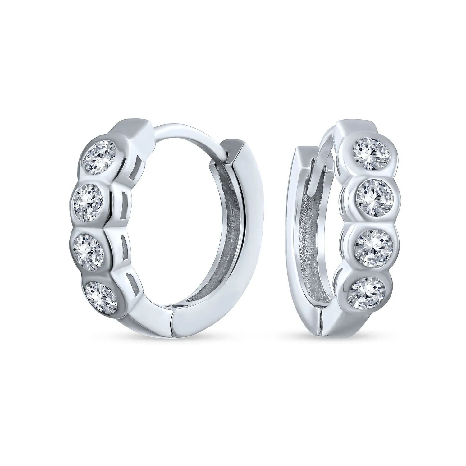 Classic AAA Solitaire CZ Mini Hoop Huggie Earrings 925 Sterling Silver