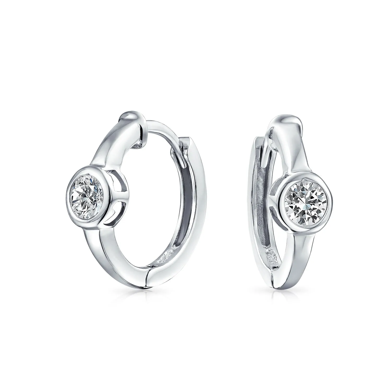 Classic AAA Solitaire CZ Mini Hoop Huggie Earrings 925 Sterling Silver