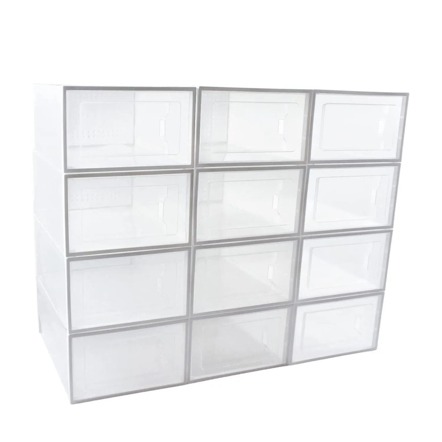 Clear Stackable Plastic Shoe Boxes 12PCS, Drop-Front - GOMINIMO