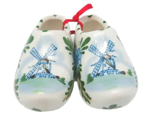 Colorful Ceramic Wooden Shoes Pair with Windmill Design