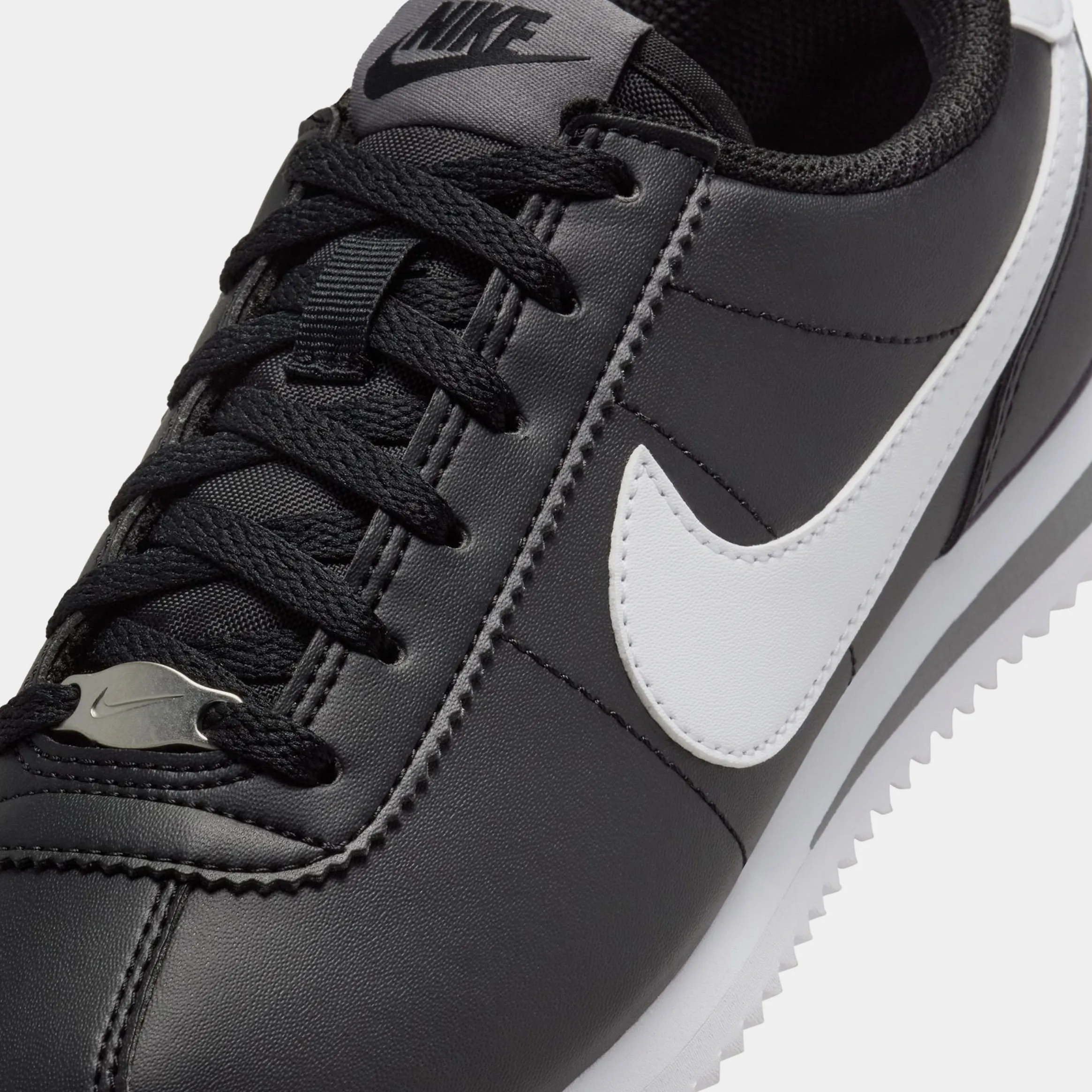 Cortez Leather Grade School Lifestyle Shoes (Black/White)