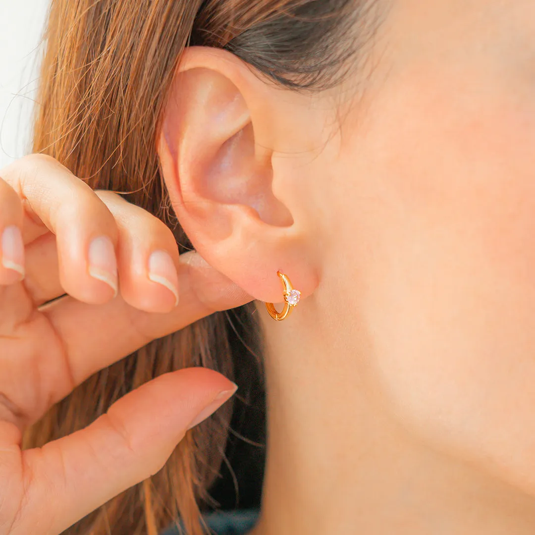 Dainty Single Stone Huggie Hoops