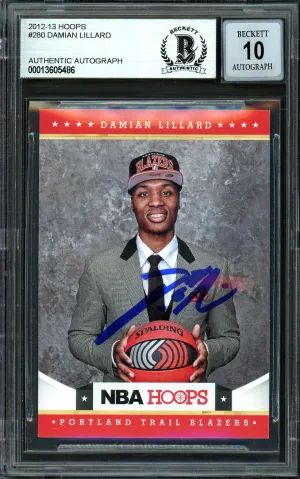 Damian Lillard Autographed 2012-13 Panini Hoops Rookie Card #280 Portland Trail Blazers Auto Grade Gem Mint 10 Beckett BAS #13605486