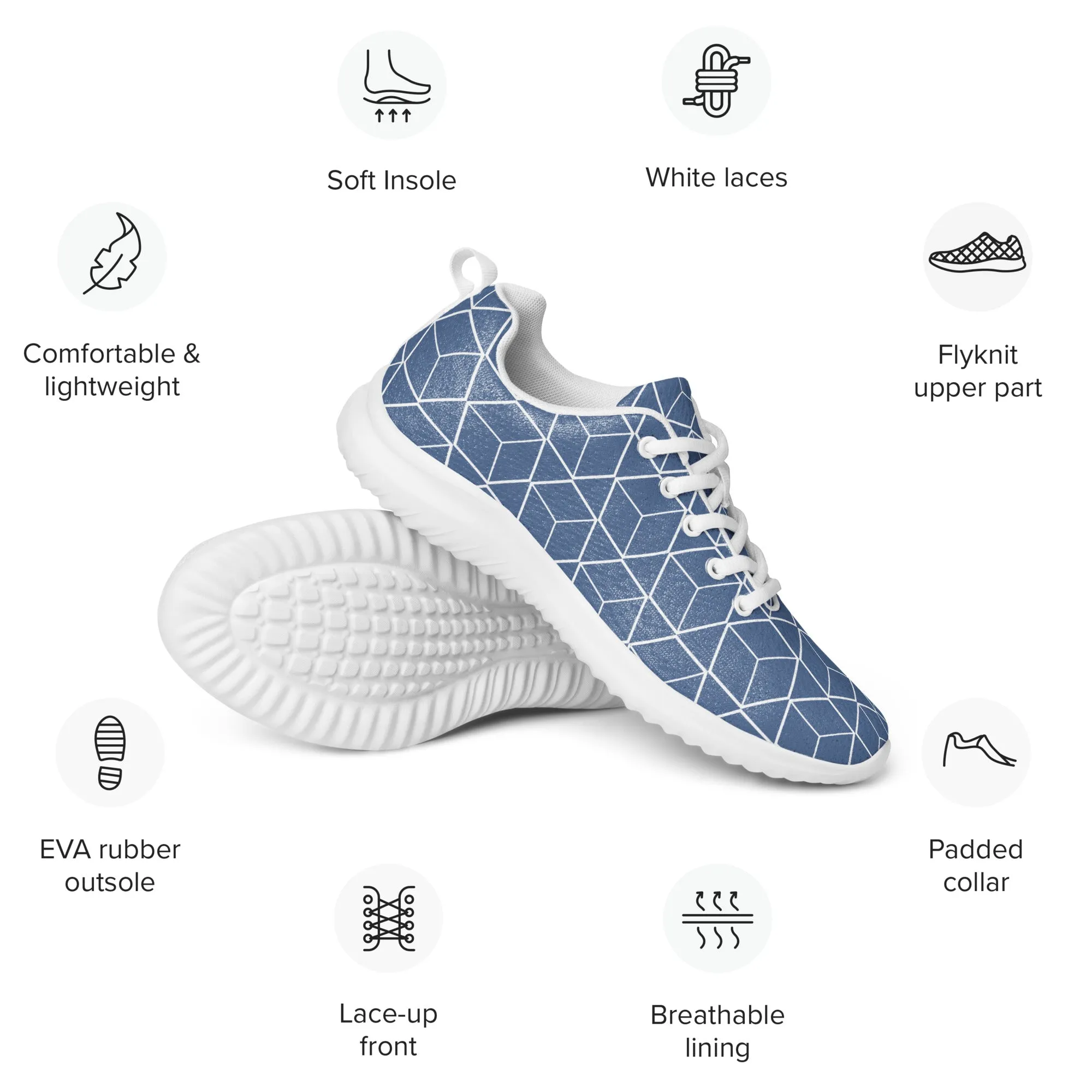 DASH Geo Kashmir Blue Men’s Athletic Shoes Lightweight Breathable Design by IOBI Original Apparel