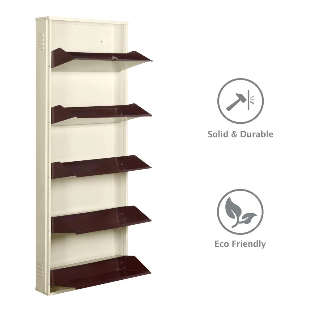 DELITE KOM Metal Shoe Rack for Home | 24 Inches Wide 5 Shelf | Metal Shoe Cabinet for Home with Lock | Wall Mount | Space Saving Chappal Sandal Shoe Organizer Stand | 100% Powder Coated Color | DIY