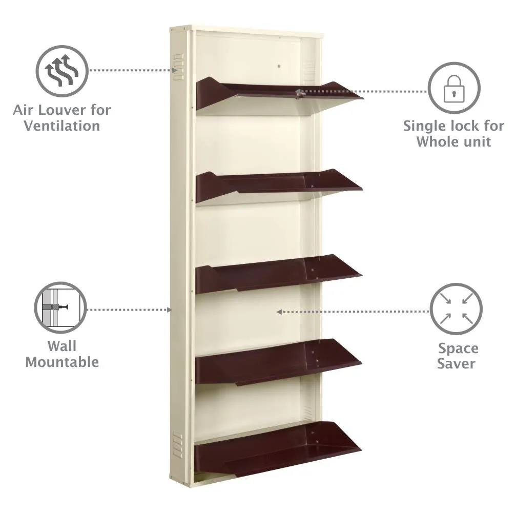 DELITE KOM Metal Shoe Rack for Home | 24 Inches Wide 5 Shelf | Metal Shoe Cabinet for Home with Lock | Wall Mount | Space Saving Chappal Sandal Shoe Organizer Stand | 100% Powder Coated Color | DIY