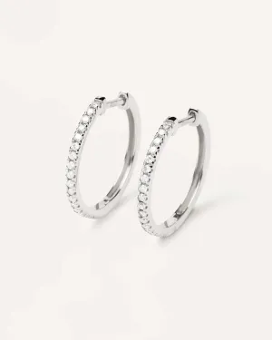 Diamonds and White Gold Eternity Medium Hoops