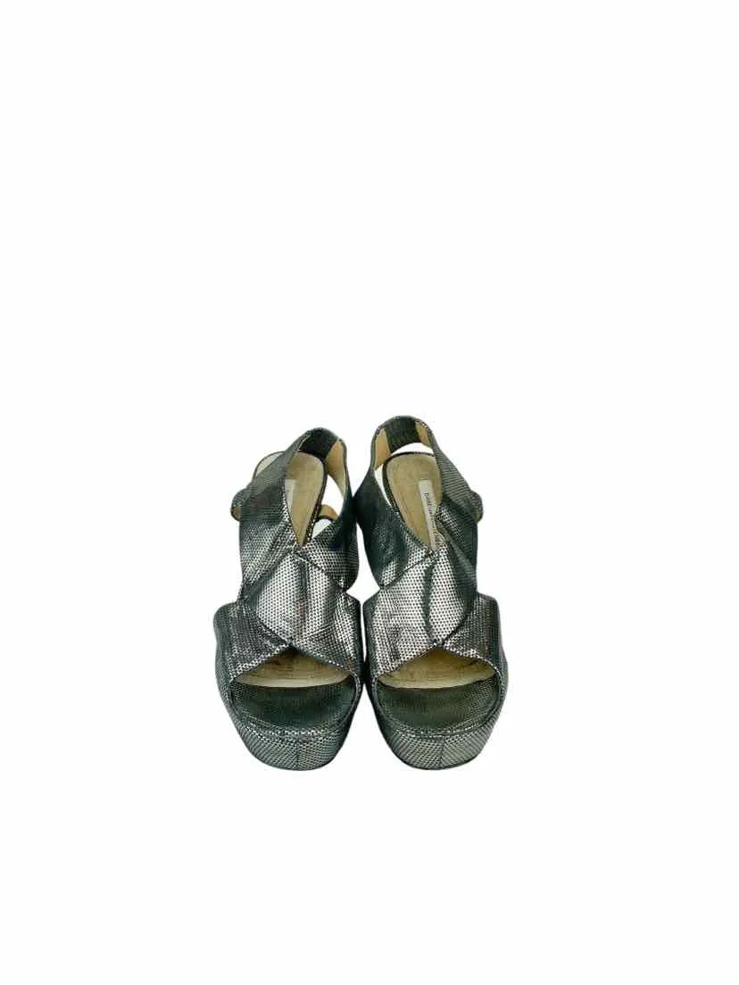 Diane Von Furstenberg, Women's Zia Metallic Platform Sandal, Gunmetal, Size 7