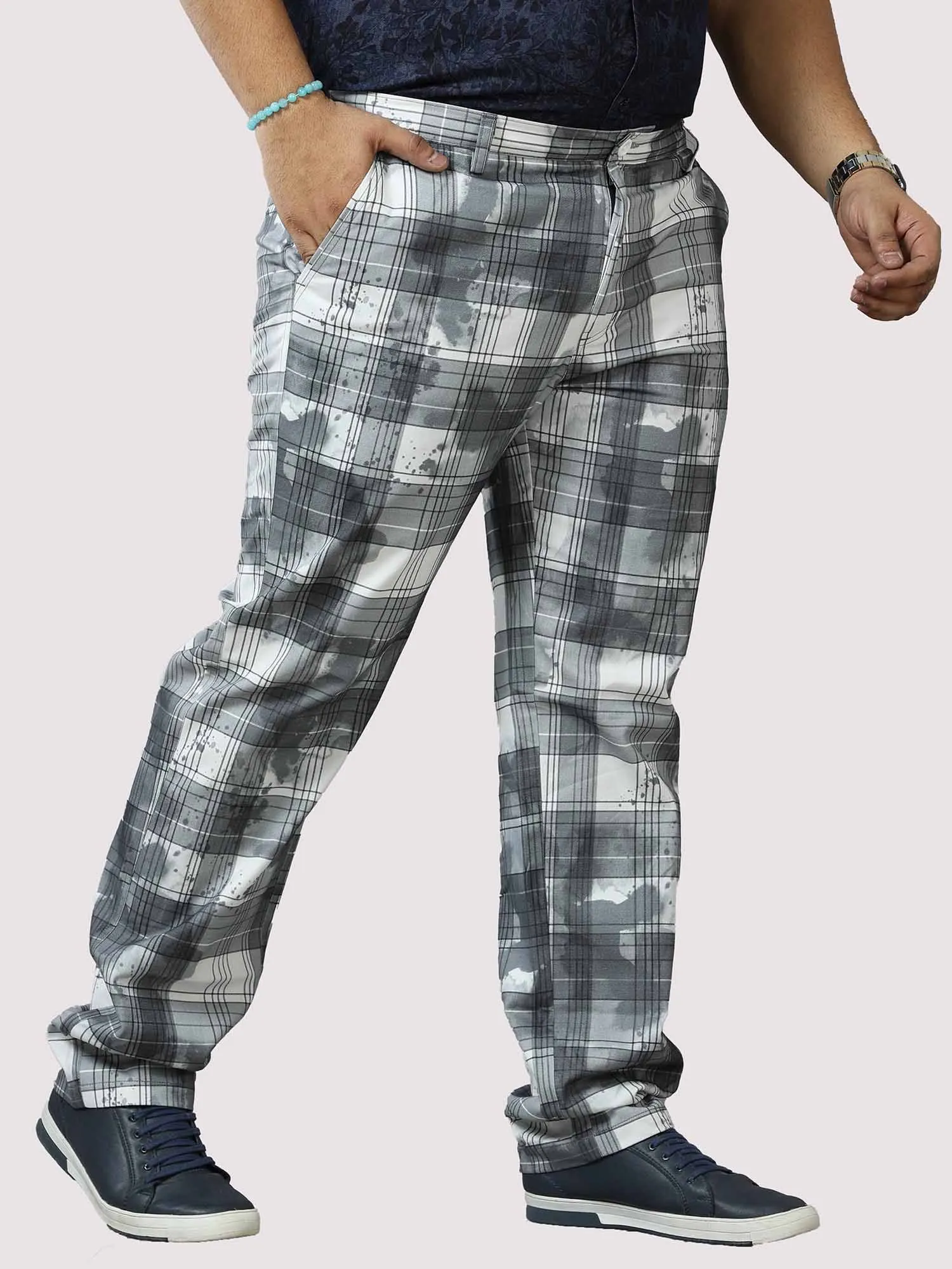 Digital Printed Checks Twill Lycra Full Pant  Men's Plus Size