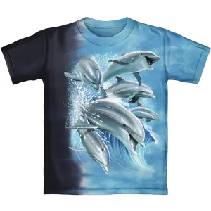 Dolphins Surfing Blue Youth Tee Shirt (Kids XS