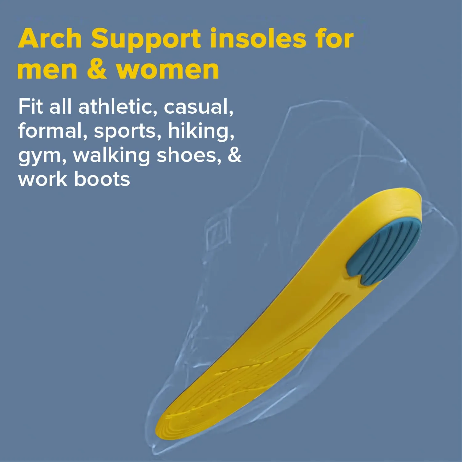 Dr Foot Gel Insoles Pair | For Walking, Running Shoes | All Day Comfort Shoe Inserts With Dual Gel Technology | Ideal Full-Length Sole For Every Shoe | For Both Men & Women - 1 Pair (Free) (Pack of 2)