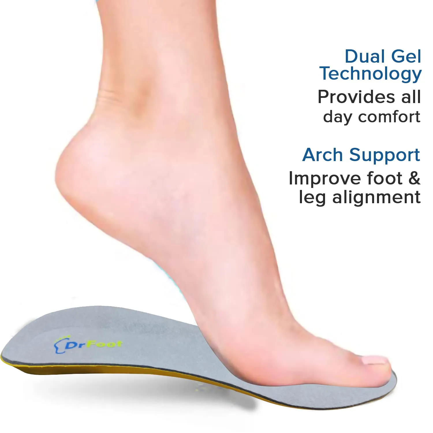 Dr Foot Gel Insoles Pair | For Walking, Running Shoes | All Day Comfort Shoe Inserts With Dual Gel Technology | Ideal Full-Length Sole For Every Shoe | For Both Men & Women - 1 Pair (Free) (Pack of 2)