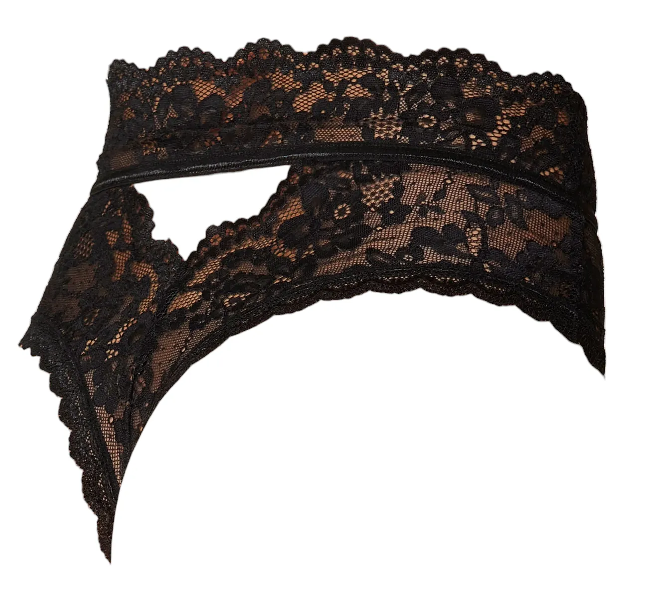 Dreamgirl High-Waist Scallop Lace Panty With Keyhole Back Black