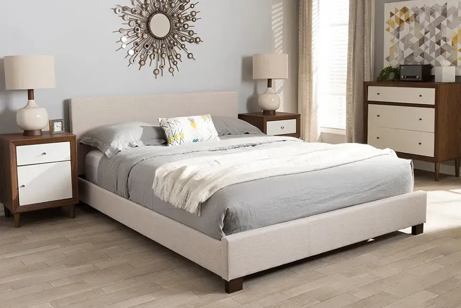 Elizabeth Beige Fabric Upholstered Panel-Stitched Platform Bed (Full)