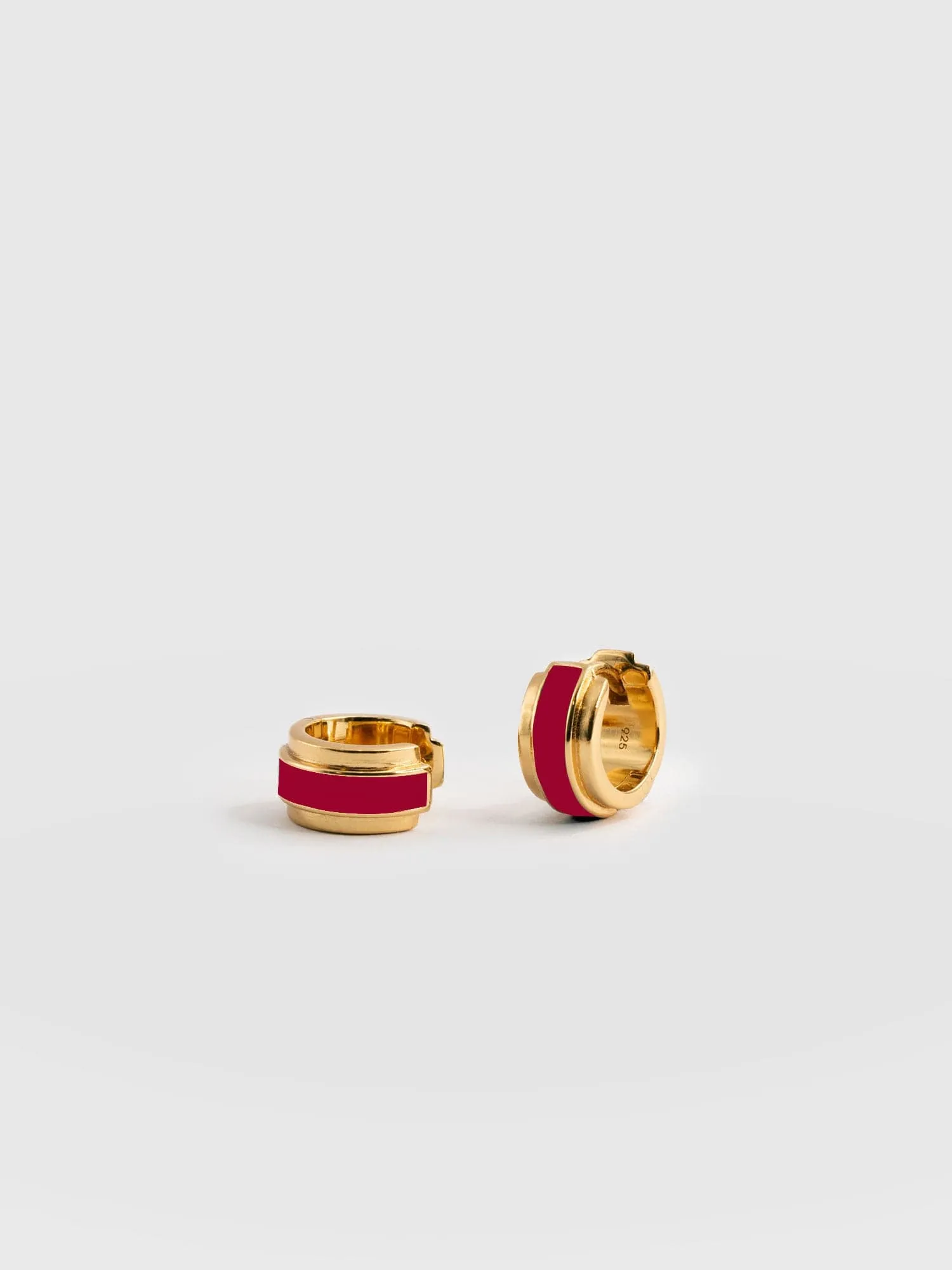 Enamel Stripe Huggie Earrings - Gold/Red