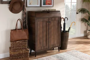 Fella Walnut Brown finished 2-Door Wood Entryway Shoe Storage Cabinet