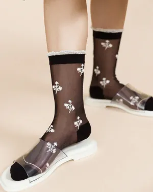 Floral Clover Sheer Crew Socks