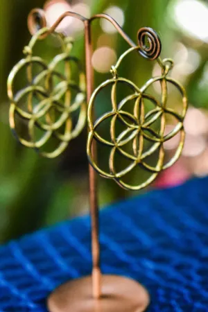 Flower of Life Large Hoops - Brass Earings