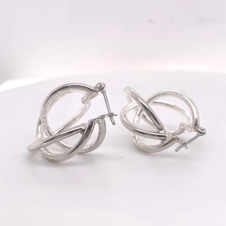 Freeform Hoop Earrings, Sterling Silver Earrings, One Pair in Sterling