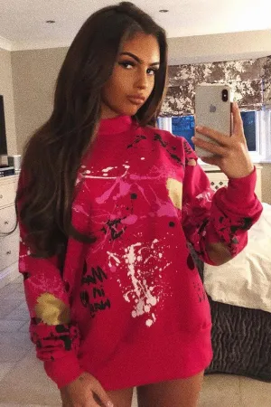 Fuchsia Distressed Paint Splatter Jumper - Mina