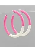 Fuchsia with White Section Raffia Earrings