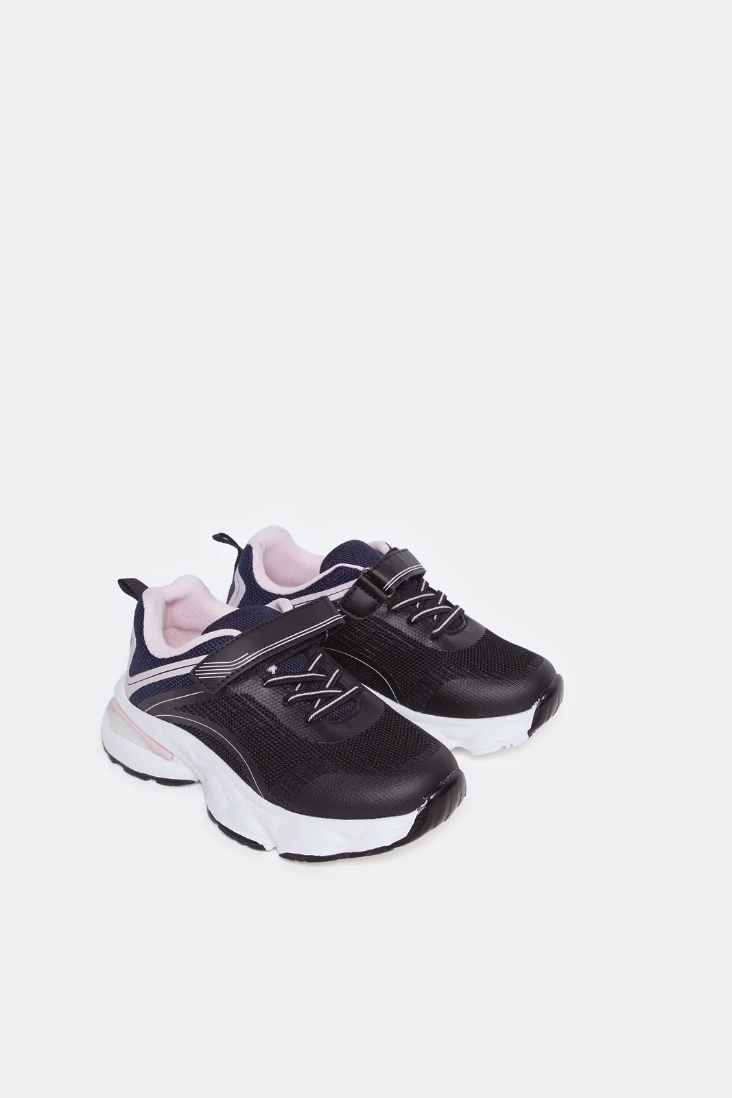 Girls Black Mesh Velcro Trainer