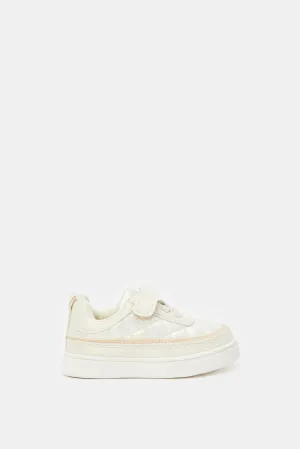 Girls Cream Quilted Sneakers