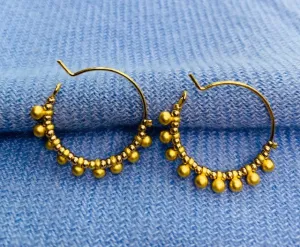 Gold Beaded Ball Hoops