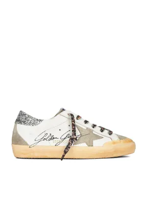 Golden Goose Superstar Sneakers, White, Taupe, & Silver