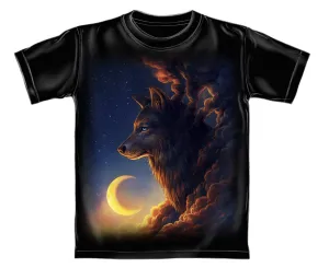 Golden Moon Wolf Black Adult Tee Shirt (Adult XL