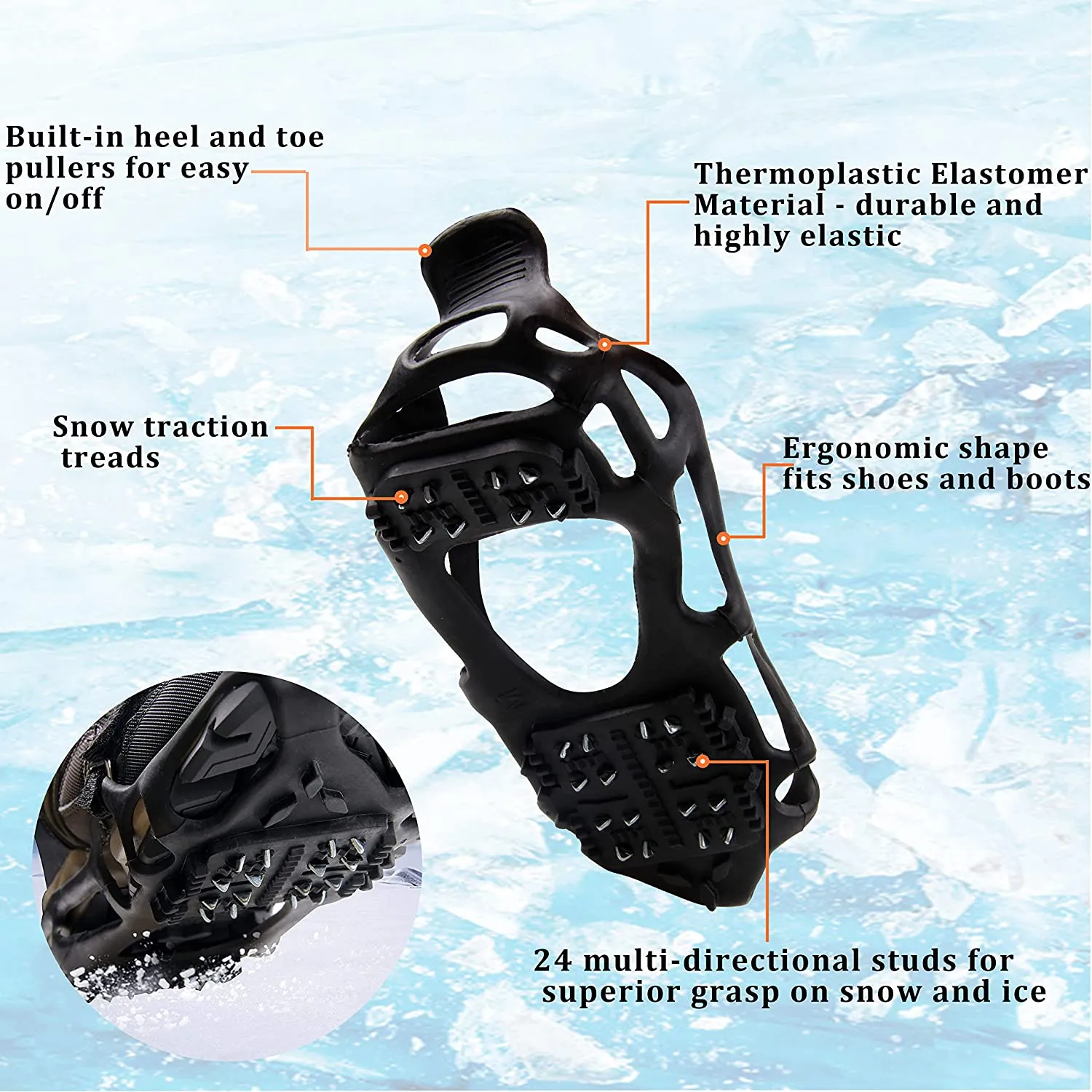 Ice Cleats Snow Traction Cleats Crampon for Walking on Snow and Ice Non-Slip Overshoe Rubber Anti Slip Crampons Slip-on Stretch Footwear