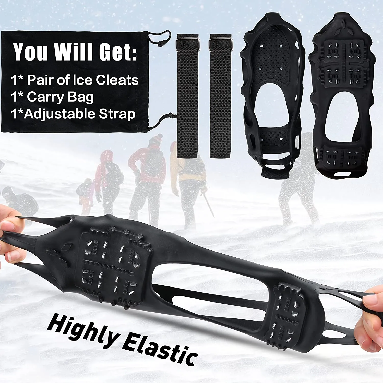 Ice Cleats Snow Traction Cleats Crampon for Walking on Snow and Ice Non-Slip Overshoe Rubber Anti Slip Crampons Slip-on Stretch Footwear