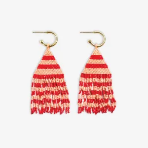 James Mini Gold Hoop Beaded Fringe Earrings Poppy