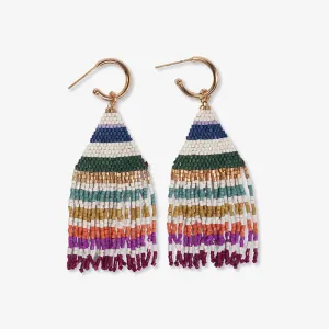 James Mini Gold Hoop Horizontal Stripes Beaded Fringe Earrings