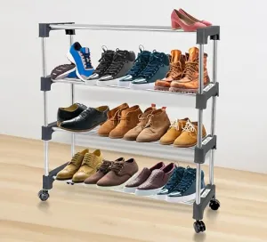 JD FRESH 4 Layer Shoes Stand for Home-Stainless Steel 4-Tier Shoe Rack for Home Metal,Durable,Foldable Steel Rack,Entryway&Doorway-Black Layer