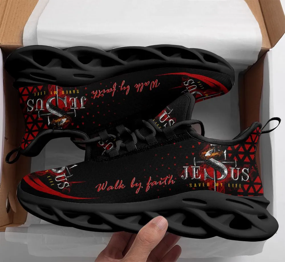 Jesus Walk By Faith Running Red Sneakers 2 Max Soul Shoes - Christian Shoes For Men And Women