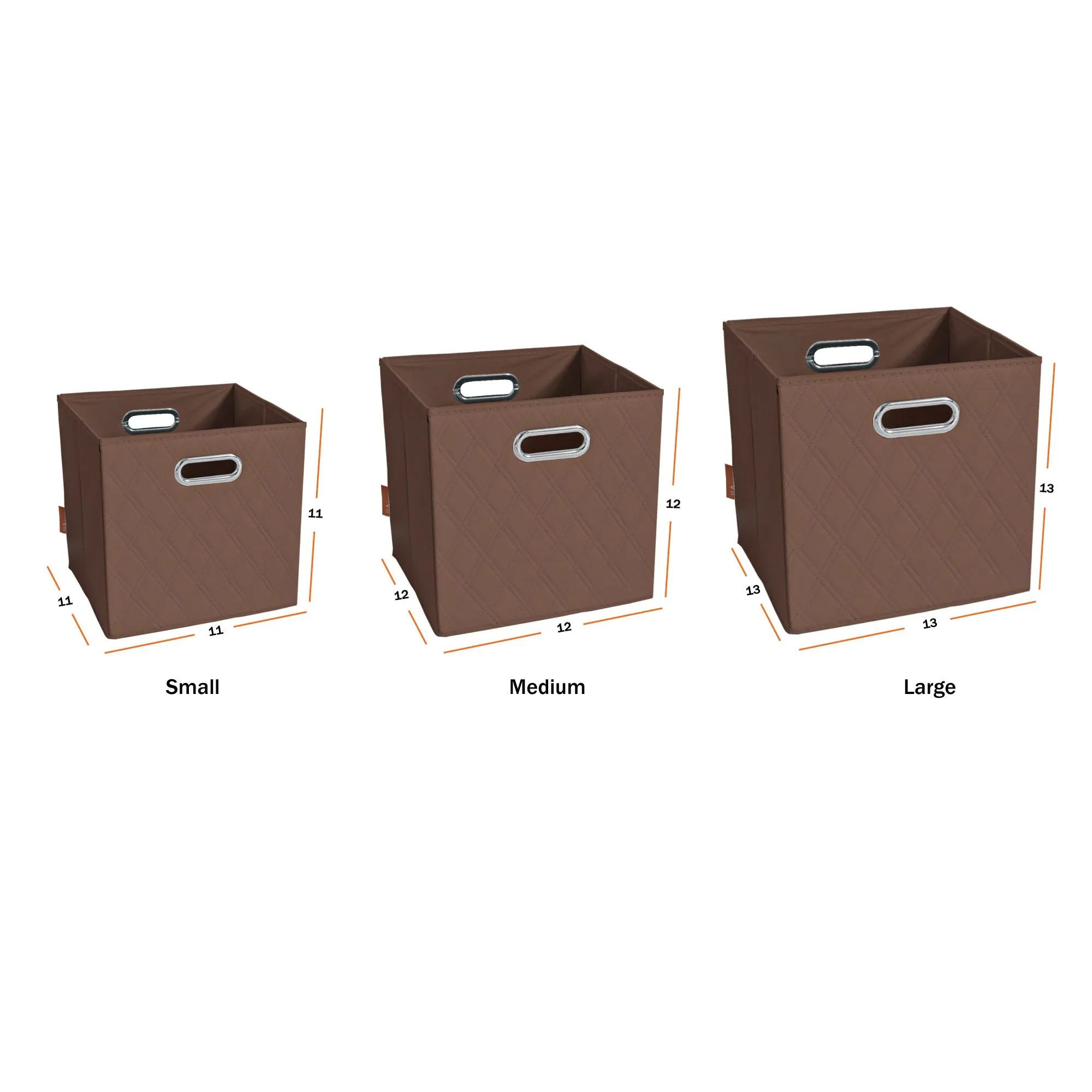 JIAessentials 11 inch Foldable Diamond Patterned Faux Leather Storage Cube Bins Set of Two with Dual Handles - 11" Brown