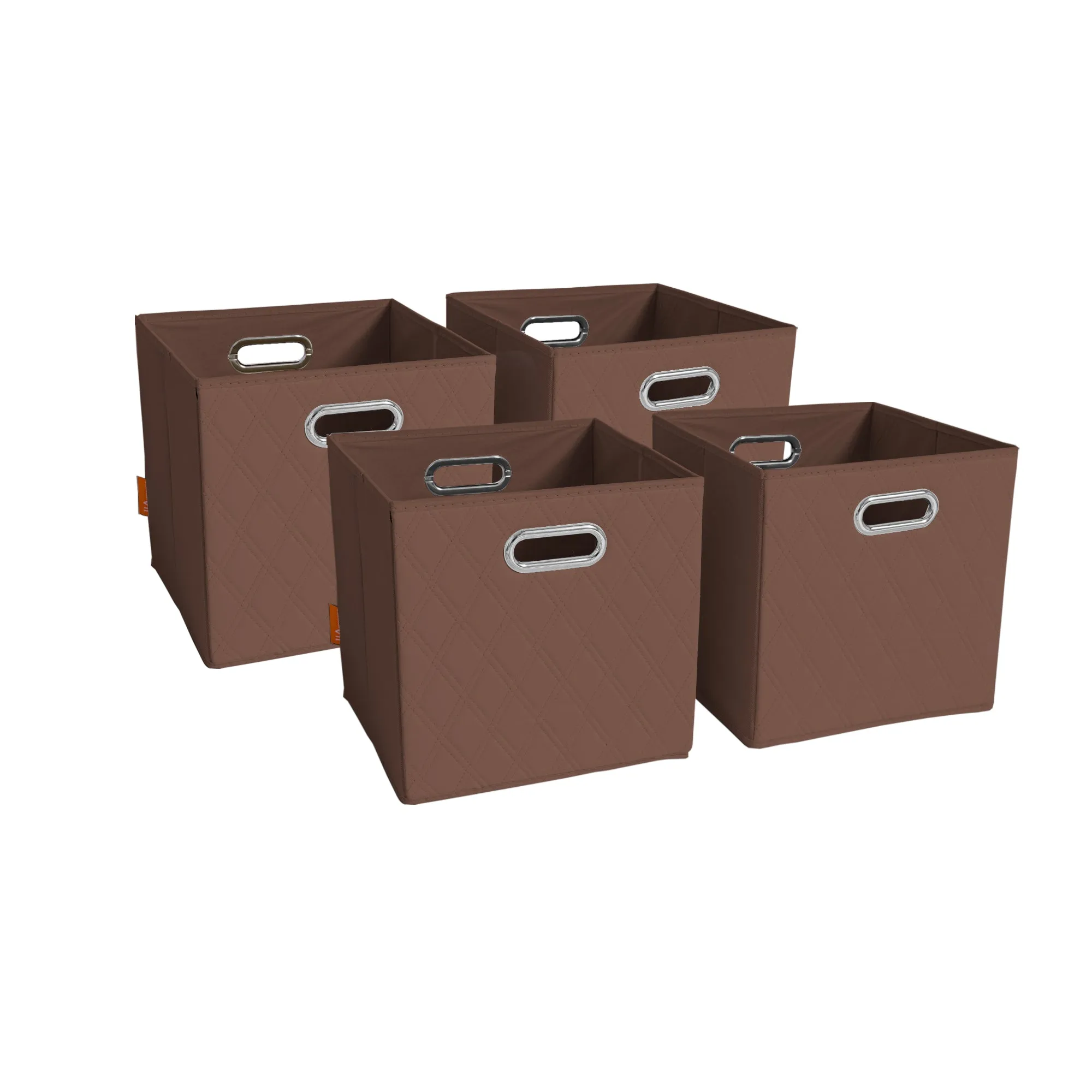 JIAessentials 11 inch Foldable Diamond Patterned Faux Leather Storage Cube Bins Set of Two with Dual Handles - 11" Brown