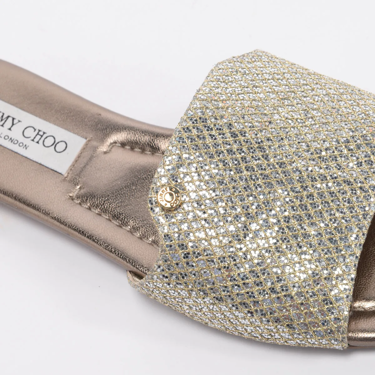 Jimmy Choo Champagne Lame Nanda Slides 40