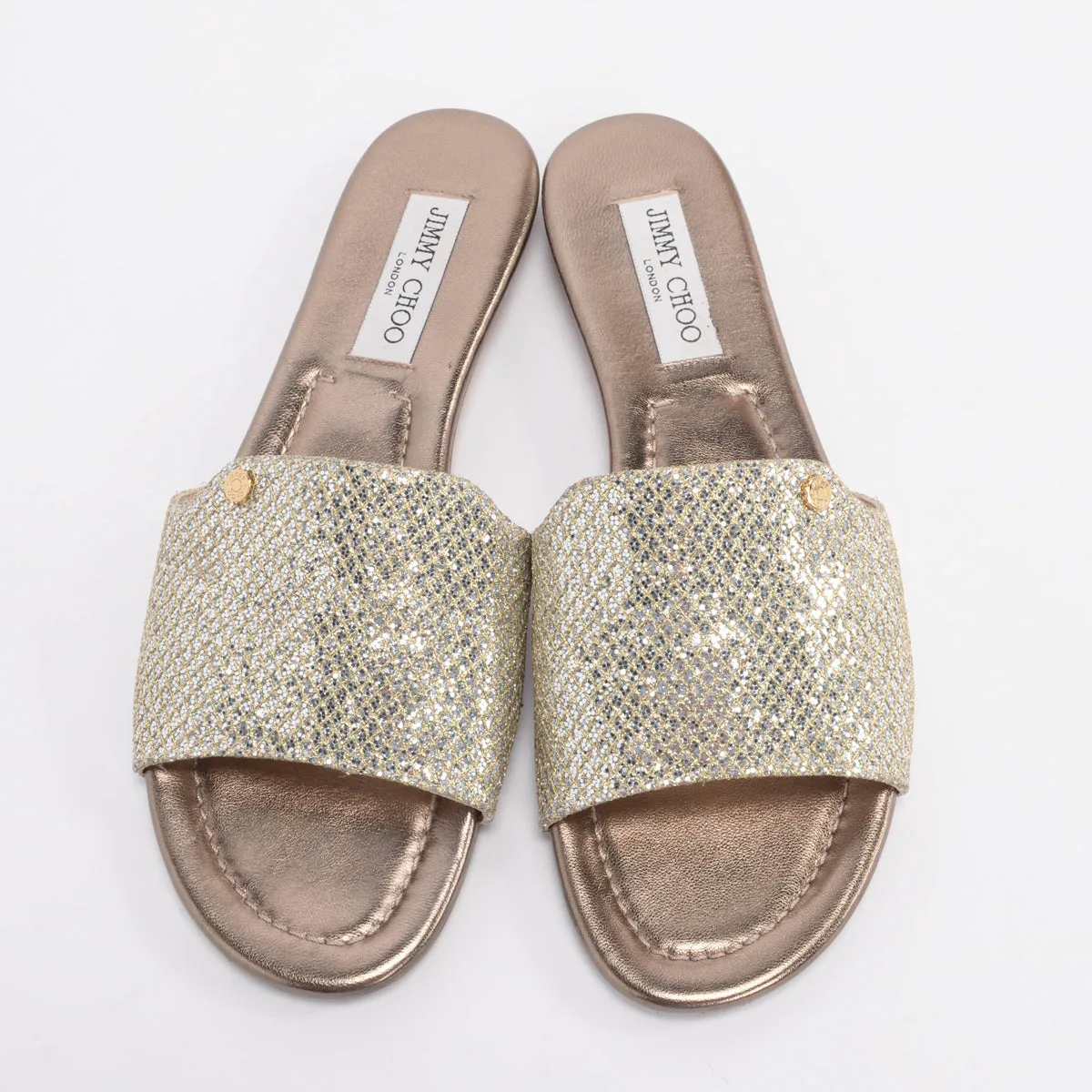 Jimmy Choo Champagne Lame Nanda Slides 40