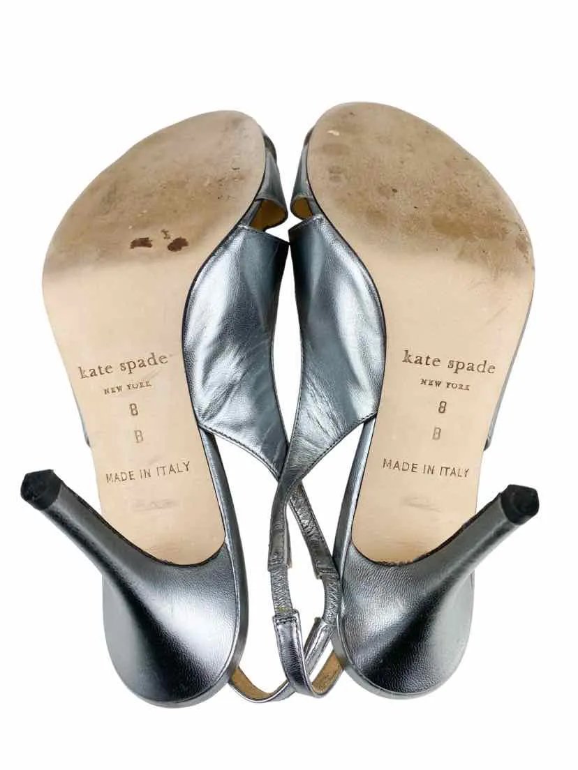 Kate Spade, Women's Cassidy Open Metallic Stone Sandal, Pewter, Size 8