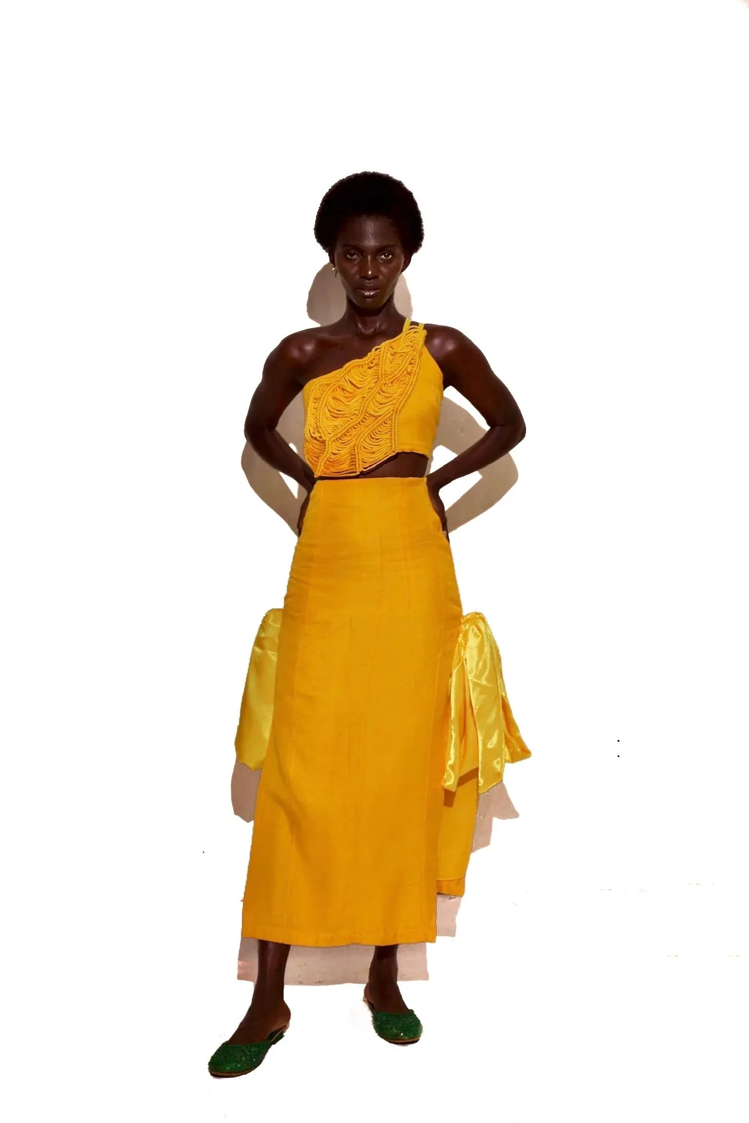 KAYADUA Lana Set, Handmade macrame custom top paired with a side slit skirt